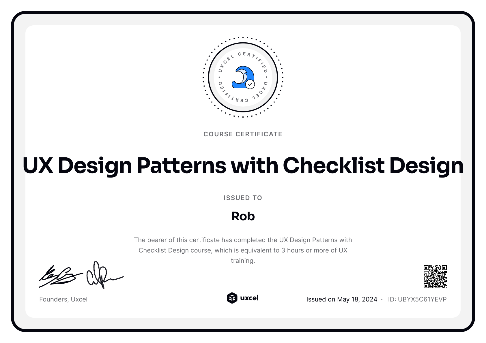 Rob B's certificate